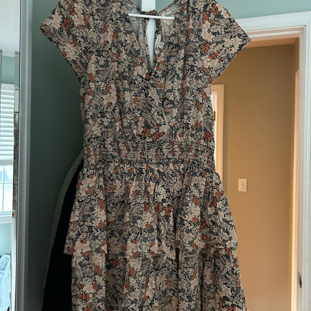 American Eagle Outfitters Cream Ruffled Wrap Midi Dress